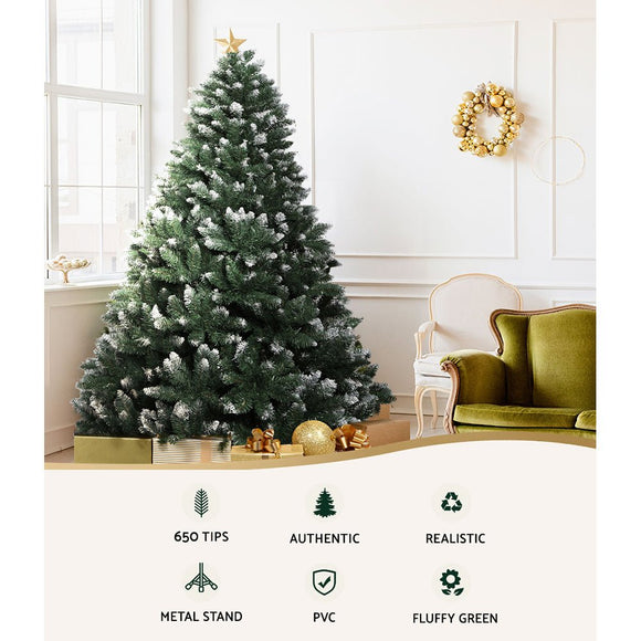 Jingle Jollys Christmas Tree 1.8m Snowy Xmas Tree Decoration 650 Tips - RnR Galore