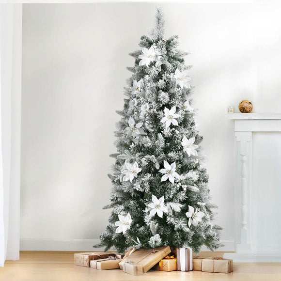 Jingle Jollys Christmas Tree 1.8m Xmas Tree Snow Flocked Flowers Decor 564 Tips - RnR Galore