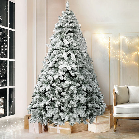 Jingle Jollys Christmas Tree 2.4m Snow Flocked Xmas Tree Decorations 1165 Tips - RnR Galore