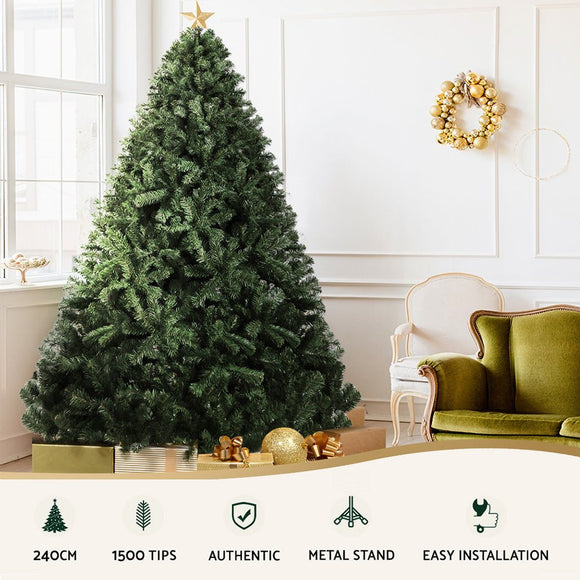 Jingle Jollys Christmas Tree 2.4M Xmas Tree Decorations Green 1500 Tips - RnR Galore