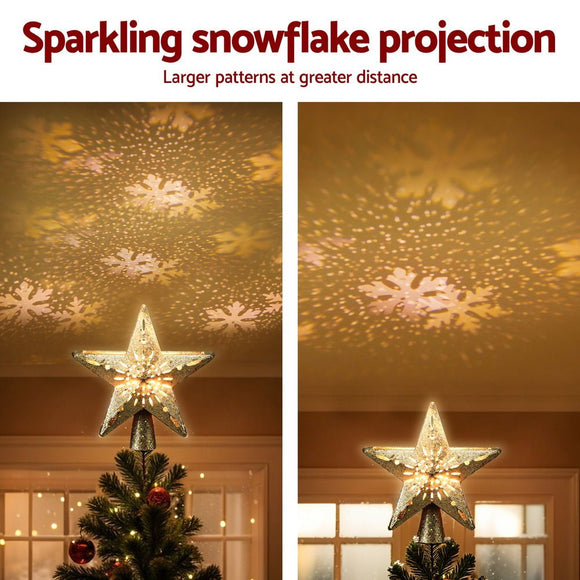 Jingle Jollys Christmas Tree Topper Star Snowflake Projector Party Glitter Gold - RnR Galore