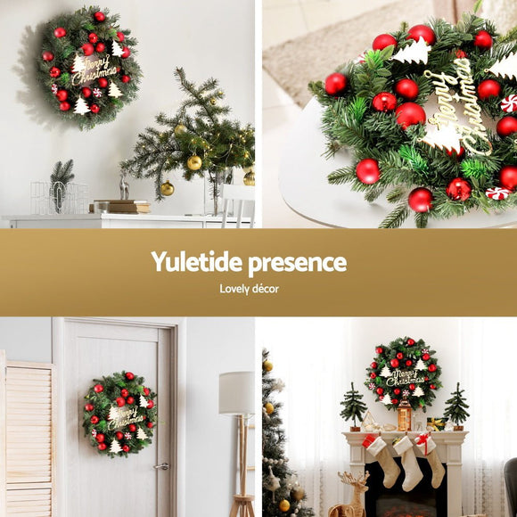 Jingle Jollys Christmas Wreath 40CM Xmas Garland Baubles Ornaments Party Decor - RnR Galore