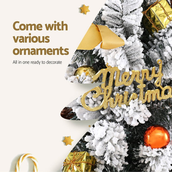 Jingle Jollys Tabletop Christmas Tree 60CM Snowy Xmas Tree Tree Topper Ornaments - RnR Galore