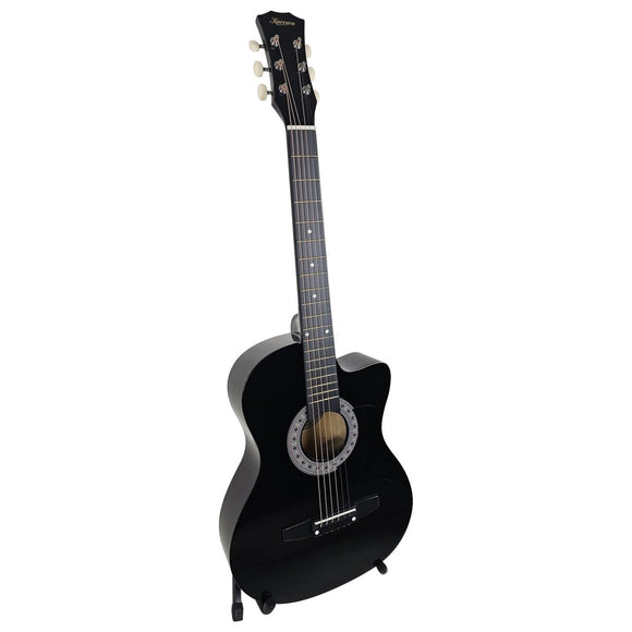 Karrera 38in Pro Cutaway Acoustic Guitar with Carry Bag - Black - RnR Galore