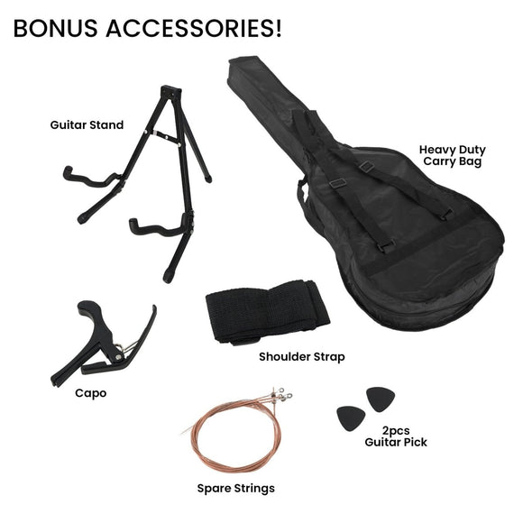 Karrera 38in Pro Cutaway Acoustic Guitar with Carry Bag - Black - RnR Galore