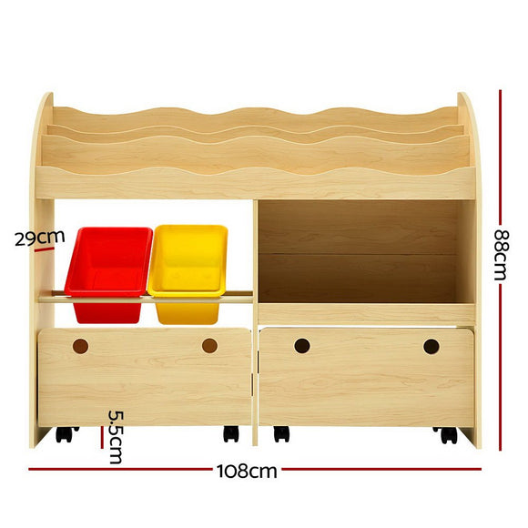 Keezi 3 Tiers Kids Bookshelf Storage Children Bookcase Toy Box Organiser Display - RnR Galore