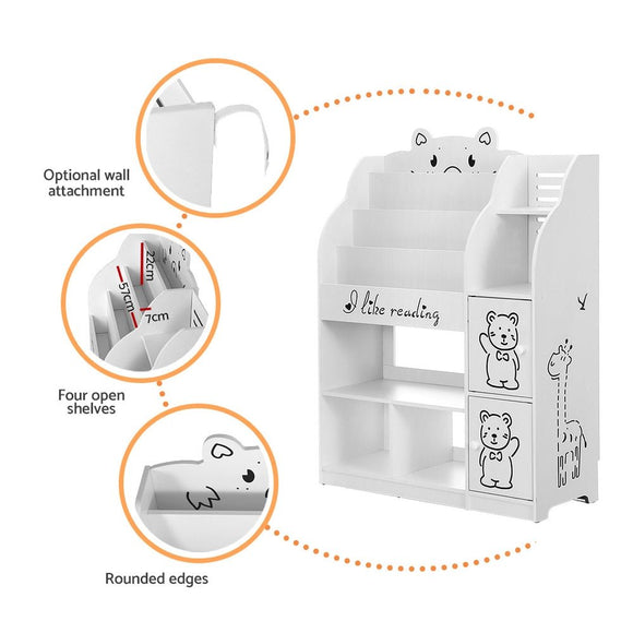 Keezi 4 Tiers Kids Bookshelf Storage Children Bookcase Toy Organiser Display - RnR Galore