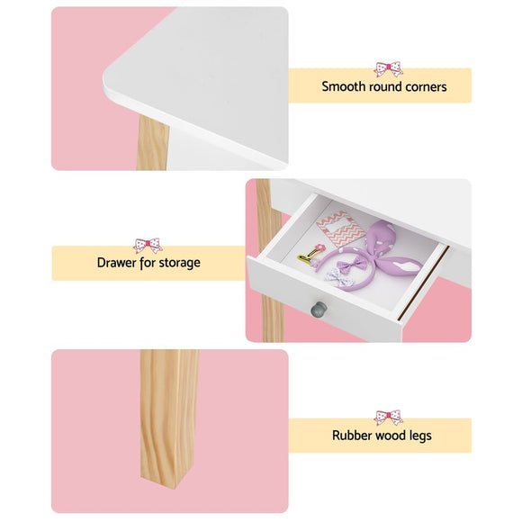 Keezi Kids Dressing Table Chair Set Wooden Leg Vanity Makeup Drawer Mirror - RnR Galore