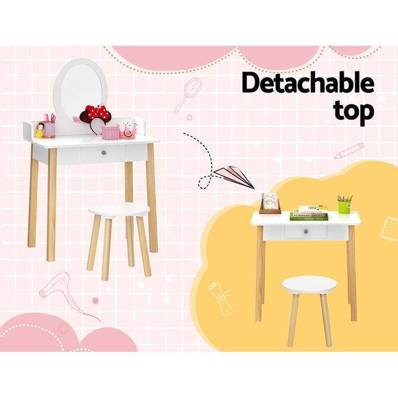 Keezi Kids Dressing Table Chair Set Wooden Leg Vanity Makeup Drawer Mirror - RnR Galore