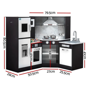 Keezi Kids Kitchen Play Set Wooden Pretend Cooking Playset w/Sounds Lights Black - RnR Galore