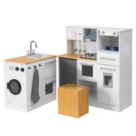 Keezi Kids Kitchen Playset 2 - Piece Wooden Pretend Play Coffee Maker Toy 80CM White - RnR Galore