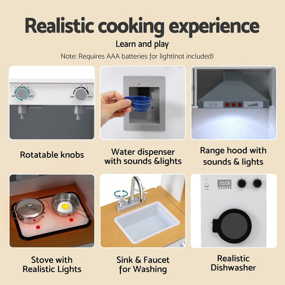 Keezi Kids Kitchen Playset 2 - Piece Wooden Pretend Play Coffee Maker Toy 80CM White - RnR Galore