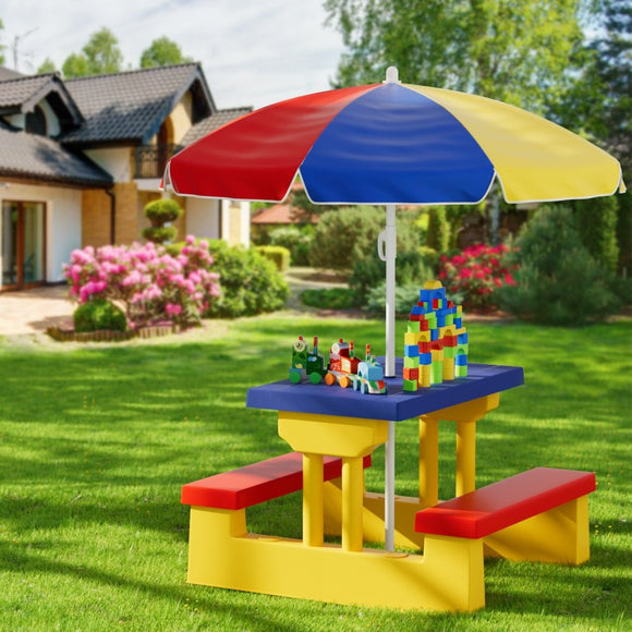 Keezi Kids Outdoor Table and Chairs Set Picnic Bench Umbrella Children Indoor - RnR Galore
