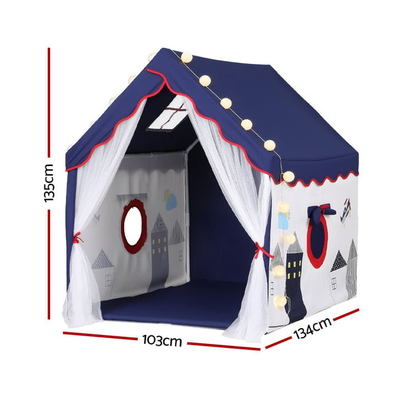 Keezi Kids Play Tent Playhouse Castle with Floor Mat String Ball Light 134X103CM - RnR Galore