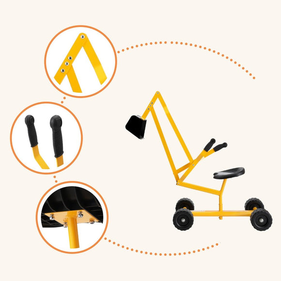 Keezi Kids Ride On Car Digger Bulldozer Sandpit Play Toys Rotate Seat Yellow - RnR Galore