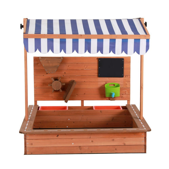 Keezi Kids Sandpit Wooden Canopy Sandbox With Cover Funnel Outdoor Toys 110cm - RnR Galore