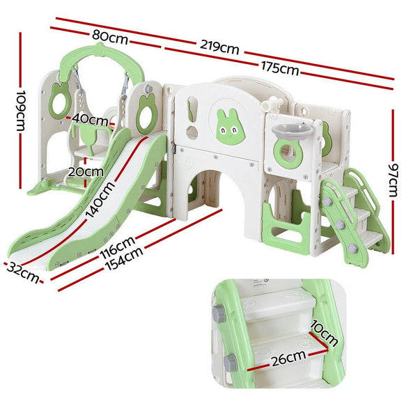 Keezi Kids Slide Swing Set Basketball Hoop Ring Football Outdoor Toys 140cm Green - RnR Galore