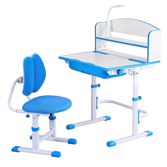 Keezi Kids Study Desk Chair Set Adjustable Ergonomic Table LED Lamp Blue - RnR Galore