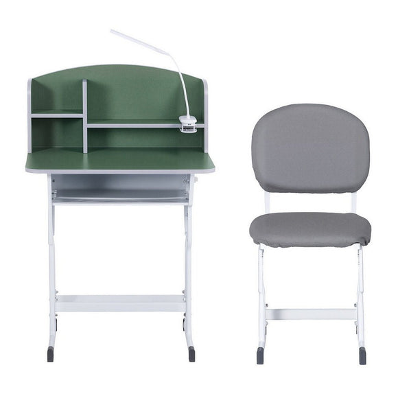 Keezi Kids Study Desk Chair Set Adjustable Ergonomic Table LED Lamp Green - RnR Galore