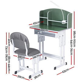 Keezi Kids Study Desk Chair Set Adjustable Ergonomic Table LED Lamp Green - RnR Galore