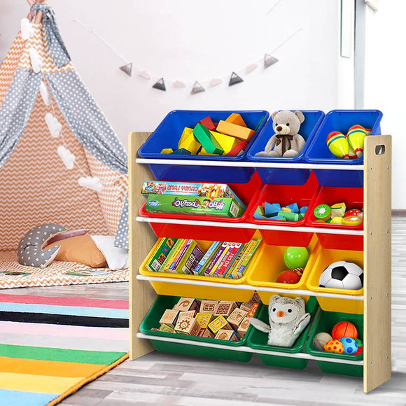 Keezi Kids Toy Box 12 Bins Bookshelf Organiser Children Storage Rack - RnR Galore