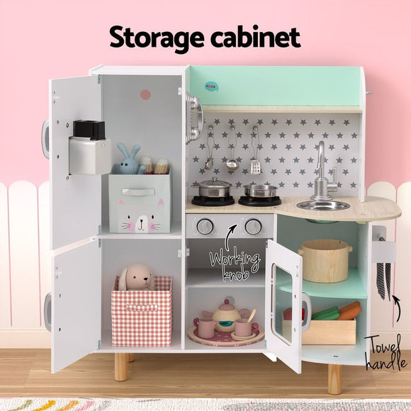 Keezi Kids Wooden Pretend Kitchen Play Sets Cooking Toys Oven Fridge 85CM Green - RnR Galore