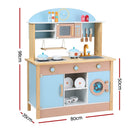 Keezi Kids Wooden Pretend Kitchen Play Sets Cooking Toys Pot Pan Bowls Oven Dishwasher 80CM Blue - RnR Galore