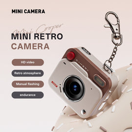 Khaki brown Retro Mini Digital Camera Keychain - 48MP Portable Pocket Camcorder with 1080p HD Video - RnR Galore