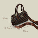 Khaki checkered pattern Stylish PU Leather Boston Bag - Elegant Retro Single Shoulder Crossbody Handbag for Women - RnR Galore