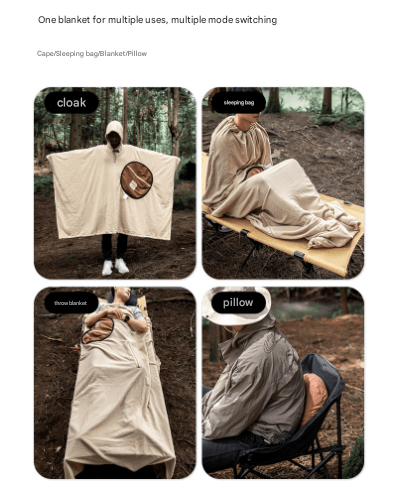 Khaki Cozy 4 - in - 1 Wearable Fleece Poncho Sleeping Bag - Multifunctional Camping Blanket with Detachable Hood - RnR Galore