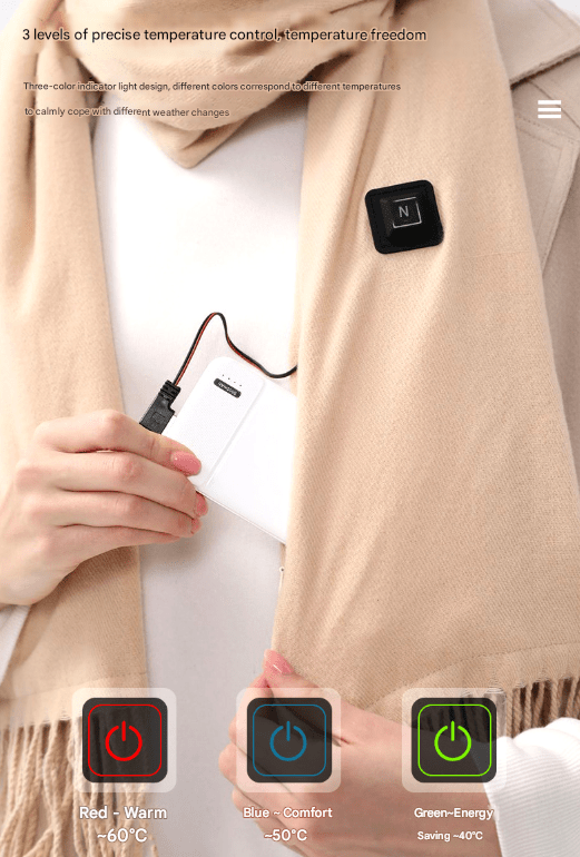 Khaki USB Electric Heated Scarf - 3 - Level Heat Setting Winter Neck Warmer - RnR Galore
