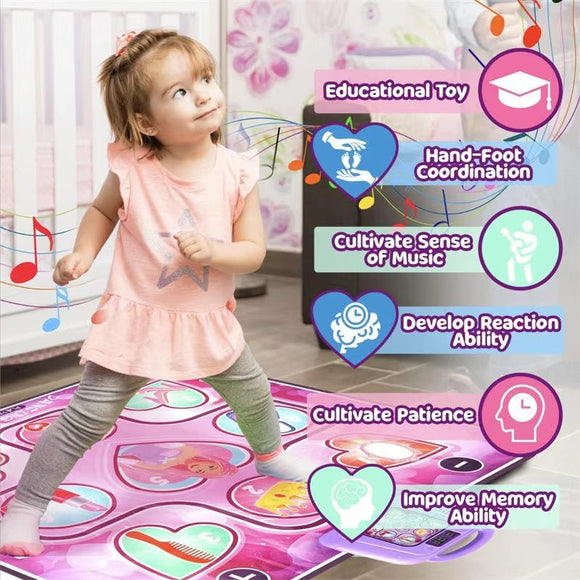 Kids Electronic Dance Mat Princess Theme Musical Rhythm Game with LED Lights Adjustable Volume Non - Slip Floor Playmat for Girls Age 3+ - RnR Galore