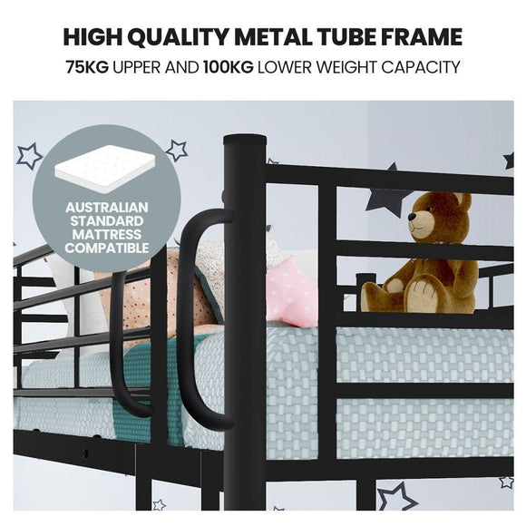 Kingston Slumber 2in1 Single Metal Bunk Bed Frame, with Modular Design, Dark Matte Grey - RnR Galore