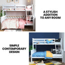 Kingston Slumber Single Over Double Wooden Bunk Bed Frame, Triple Solid Pine 2 - in - 1 Modular Design, Converts to 2 Beds, For Kids, White - RnR Galore