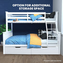 Kingston Slumber Single Over Double Wooden Bunk Bed Frame, Triple Solid Pine 2 - in - 1 Modular Design, Converts to 2 Beds, For Kids, White - RnR Galore