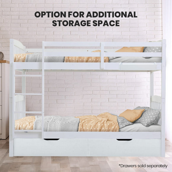 Kingston Slumber Wooden Kids Bunk Bed Frame, with Modular Design that can convert to 2 Single, White - RnR Galore