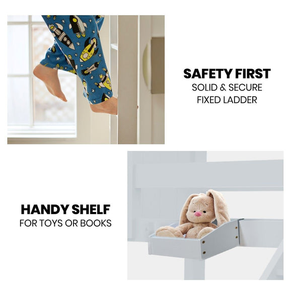 Kingston Slumber Wooden Kids Bunk Bed Frame, with Modular Design that can convert to 2 Single, White - RnR Galore