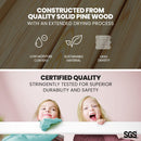 Kingston Slumber Wooden Kids Single Loft Bed Frame - Hiding Space Underneath with Interchangeable Pink and Blue Curtains - RnR Galore