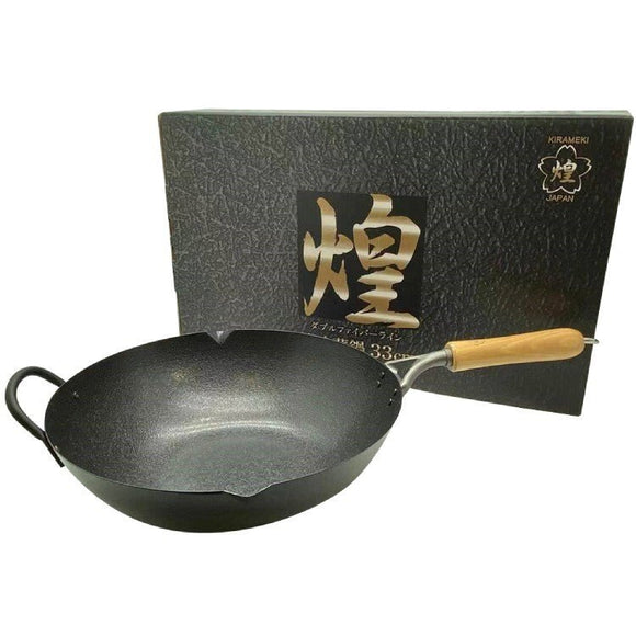 Kirameki Cast Iron Double Fiber Line Stir - fry Wok (Made in Japan) - 33cm - RnR Galore