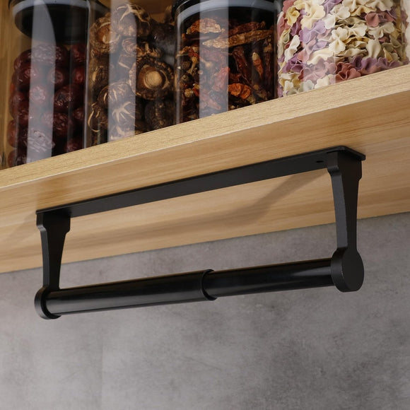Kitchen Paper Holder Under Cabinet Screw Wall Mount Adhesive Paper Towel Holder Rectangle Black - RnR Galore