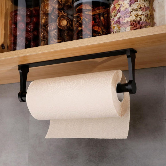 Kitchen Paper Holder Under Cabinet Screw Wall Mount Adhesive Paper Towel Holder Rectangle Black - RnR Galore