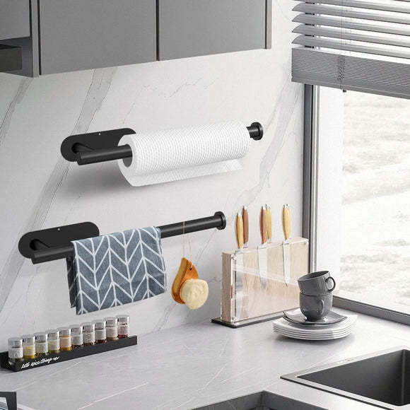 Kitchen Paper Holder Under Cabinet Wall Mount Adhesive Paper Towel Holder Black - RnR Galore