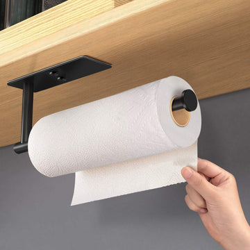 Kitchen Paper Holder Under Cabinet Wall Mount Adhesive Paper Towel Holder Rectangle Black - RnR Galore
