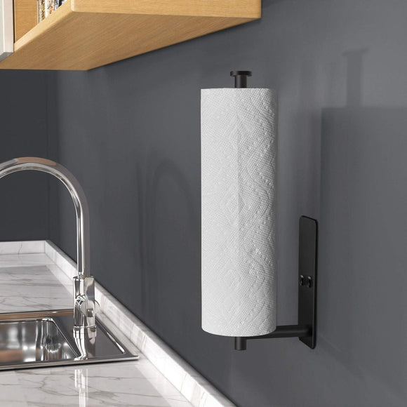 Kitchen Paper Holder Under Cabinet Wall Mount Adhesive Paper Towel Holder Rectangle Black - RnR Galore