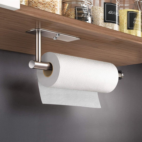 Kitchen Paper Holder Under Cabinet Wall Mount Adhesive Paper Towel Holder Rectangle Silver - RnR Galore