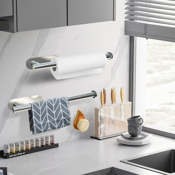 Kitchen Paper Holder Under Cabinet Wall Mount Adhesive Paper Towel Holder Silver - RnR Galore