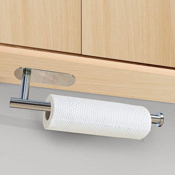 Kitchen Paper Holder Under Cabinet Wall Mount Adhesive Paper Towel Holder Silver - RnR Galore