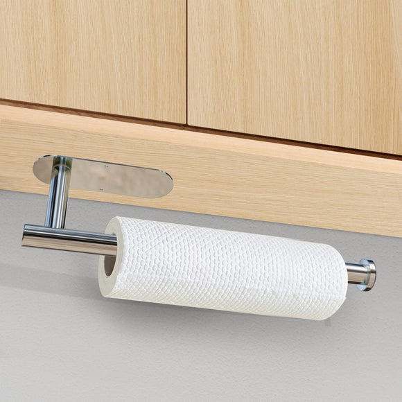 Kitchen Paper Holder Under Cabinet Wall Mount Adhesive Paper Towel Holder Silver - RnR Galore