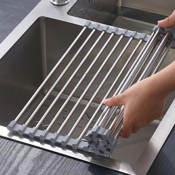 Kitchen Roll - Up Dish Drying Rack Foldable Drainer Over Sink 304 - Stainless Steel(Large:47*37cm) - RnR Galore