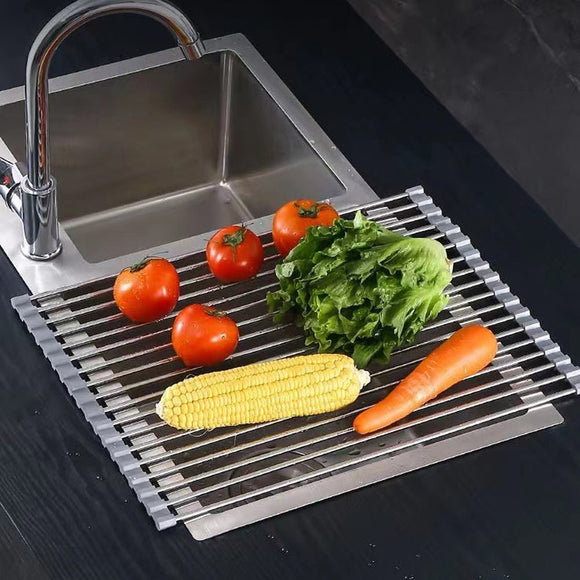 Kitchen Roll - Up Dish Drying Rack Foldable Drainer Over Sink 304 - Stainless Steel(Medium:47*30cm) - RnR Galore
